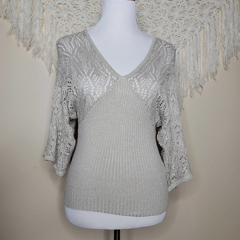 XOXO Collection Knit Metallic Sweater Tan Silver Size Small